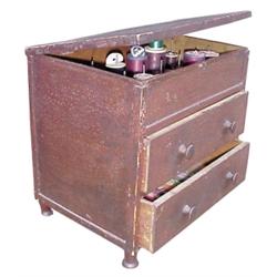 Two drawer sewing chest, dovetailed, RARE, C. 1870's, 12"H.