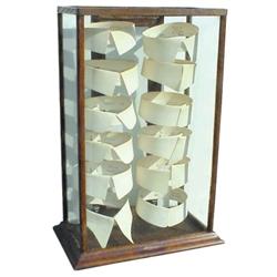 Illinois Showcase Works oak collar display case, name on front base.