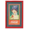 Image 1 : Paper Coca-Cola sign, lady w/bottle of Coca-Cola, professionally restored, matted & framed, 18"W x 2