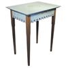 Image 1 : Contemporary "Folk Art" table with hand carved center medallion, detailed side trim, blue & mustard 