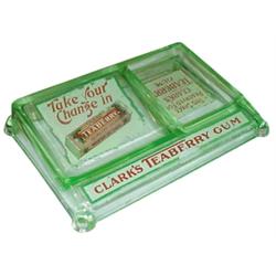 Clark's Teaberry Chewing Gum green glass change tray.