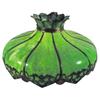 Image 1 : Victorian stained glass hanging lamp, 10 bent panels, green w/red trim, 25"Dia