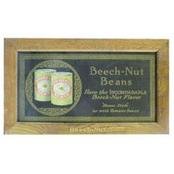 "Beech-Nut Beans" cardboard sign in orig. wooden Beech-Nut frame, 24"W x 14"H.