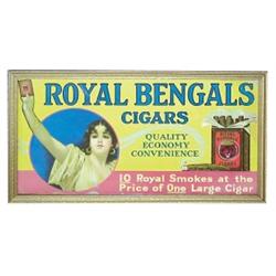 Framed litho on paper, "Royal Bengal Cigars,"21"W x 12"H, C. 1920.