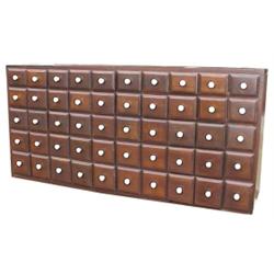 50 drawer walnut spice cabinet w/porcelain pulls, 17"H.