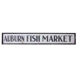 "Old Auburn Fish Market" wood sign, 85"W x 13 1/2"H.