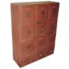 Image 1 : 12 drawer apothecary cupboard, oxblood red over pine, original knobs & varmint hole in one drawer, 2