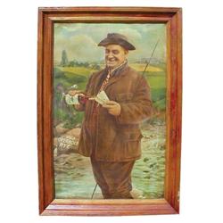 Framed litho on canvas,  Old Overholt Rye  C.1913, signed R. Bohunek, 23 W x 34 H.