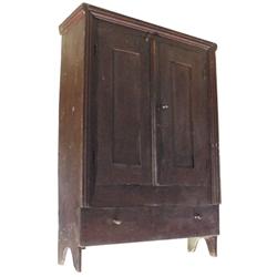 2 dr. 1 drawer pine cupboard, original surface, single panel door is chamfered on back, 49 W x 71 H.