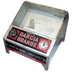 Litho on tin "Garcia Grande" cigar display with electric lighter. 9 1/2”H x 8”H.