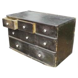 8 drawer spice chest,  black paint, early, C. 1870-1880, 12 H.