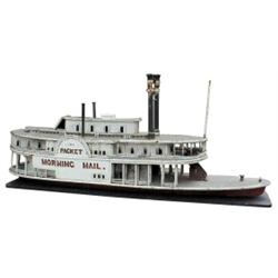 Side-wheel river boat, hand made wooden model, 74  L, the “Packet Morning Mail, Cincinnati & Maysvil