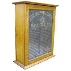 "Humphrey's Specifics" store medicine cabinet, oak, complete with drawers, 28"H.