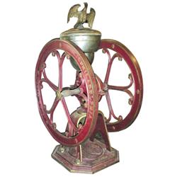 Star Mill coffee grinder, #10, C. 1884, orig. red paint w/gold stenciling, complete w/Eagle finial s