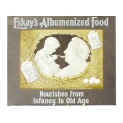 Embossed cardboard sign for  Eskay's Albumenized Food,  unusual, approx. 26 W x 23 H, C. 1910