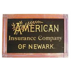 Reverse paint on glass "American Insurance Co." sign, Newark, 29"W x 19"H.