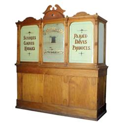 "Parke-Davis" apothecary dispenser & counter, gold leaf & reverse paint on glass, very rare & one of