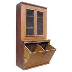 Unusual bin cupboard w/old bittersweet paint, C. 1880, 35"W x 67"H.