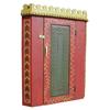 Image 1 : Contemporary "Folk Art" hanging corner cupboard w/antler handle, red/green/mustard paint, 22"W x 27"