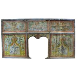 Scandinavian fireplace surround, mortised & pegged, wonderfully decorated, C.1830's, 82"W x 52"H.