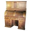 Image 1 : Wooten #10 double pier standard grade cyl. top desk, walnut w/burl inserts and upper book cab., 1880