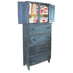 Shaker type cupboard w/2 doors & 4 drawers, old blue paint, 34 W x 80 H.