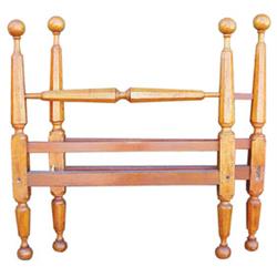 Tiger maple 4 poster bed, 8 sided tapered legs w/cannonball feet & finials & side rails. 54"W x 60"H