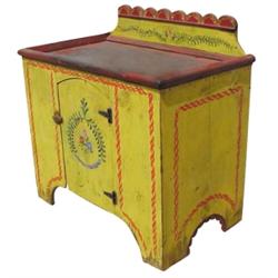 Contemporary "Folk Art" dry sink w/arched dr., mustard/red/green w/handpainted floral trim, 40"W x 4