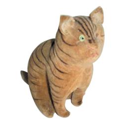 One eyed velvet cat with stripes, stuffed with straw, 7 H.