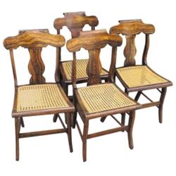 Wonderful set of 4 chairs, "Bishop Hill, IL," original faux-grained finish w/caned seats. All four c