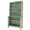 Image 1 : Open front stepback cupboard, blue paint over pine, square nails, 46"W x 80"H.