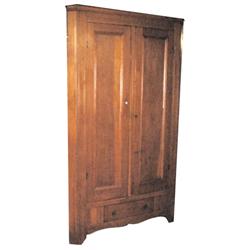 Two door cherry corner cupboard w/drawer below, nice old cupboard, 54"W x 92"H.