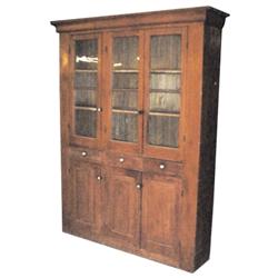 Straight front 6 pane 3 door over 3 drawer dish cupboard, pine, 61"W X 86"H.