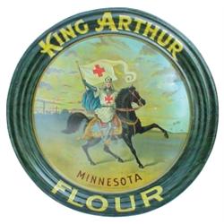 Self framed  "King Arthur Minn. Flour," tin sign, Beach Co. Coshocton OH. litho. 26"Dia. VG conditio