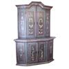 Image 1 : Two pc. Scandinavian corner cupboard, wonderful paint decorated heavy walnut, C. 1825. Wonderful loo