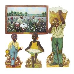 Die cut cardboard display: Sealy mattresses.  Set of four with life size Black figures picking cotto