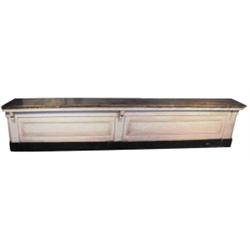 Large painted country store counter, paneled front & sides, 12 1/2' L.