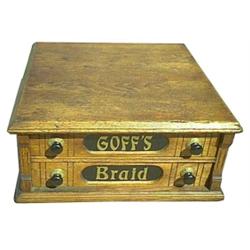 Goff's Braid cabinet, Oak w/0riginal decal on back & orig. pulls, 18"W x 8"H.