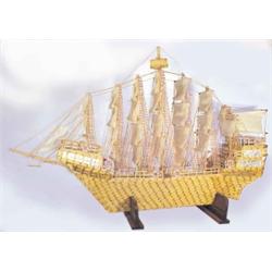 Matchstick Art of old sailing ship, very intricate & unique, C. 1940's, 64"L.