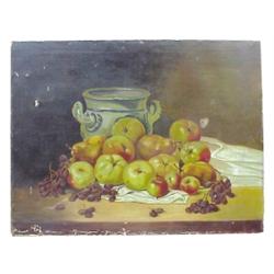 Oil painting of apples, 21"W x 26"H.