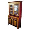 Image 1 : Stepback cupboard w/wainscotted back, oxblood red and mustard paint, C. 1880, 53"W x 88"H.