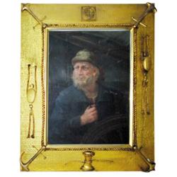 Pastel painting on board of "Sea Captain." Signed, "F.H. Morse," gold frame w/anchors & rope. 42"W x