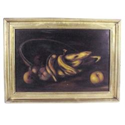 Still life oil painting on canvas of banana, signed Felles, 21"W x 16"H.