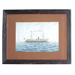 Sailor's souvenir silk needlepoint of USS "Rainbow."  Probably Chinese WW1 era, 25"W x 18"H.