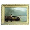 Image 1 : Framed oil on canvas, "girl in boat under moonlit sky," signed "H.O. 1900, 24"W x 16"H.