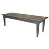 Image 1 : Pine harvest table, scrubbed top & blue base, 8'10"L.