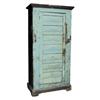 Image 1 : 1 door pine wardrobe, robin's egg blue & black paint, 7 chamfered panels in door, square nails, 38"W