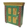 Image 1 : Contemporary "Folk Art" hand carved hanging cupboard w/ 9 drawers, green/red/mustard paint, 34"W x 3