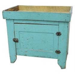 Painted pine dry sink, robin's egg blue/green paint, 27 H x 30 W.