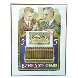 Die cut cdbd. sign for "Bank Note Cigars."